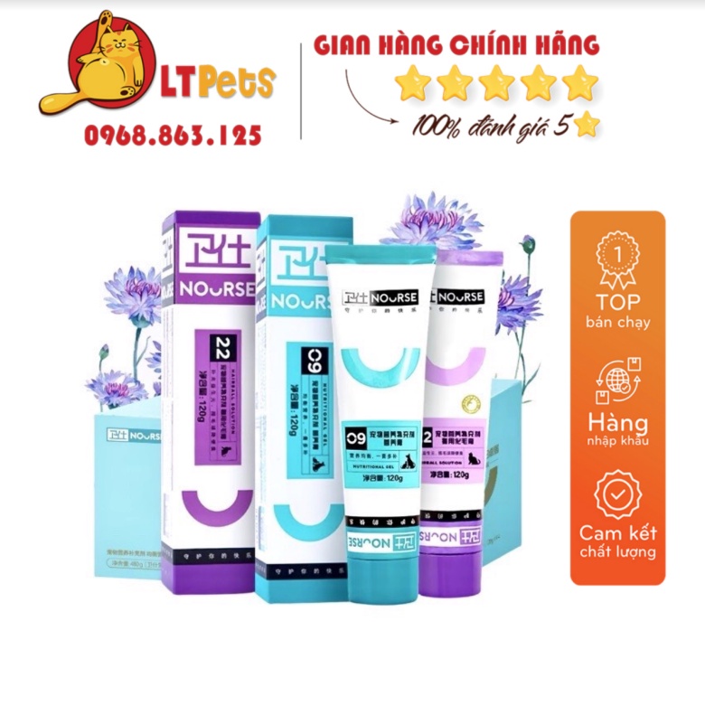 Gel tiêu búi lông Nourse 22 và gel dinh dưỡng cho mèo Nourse 09