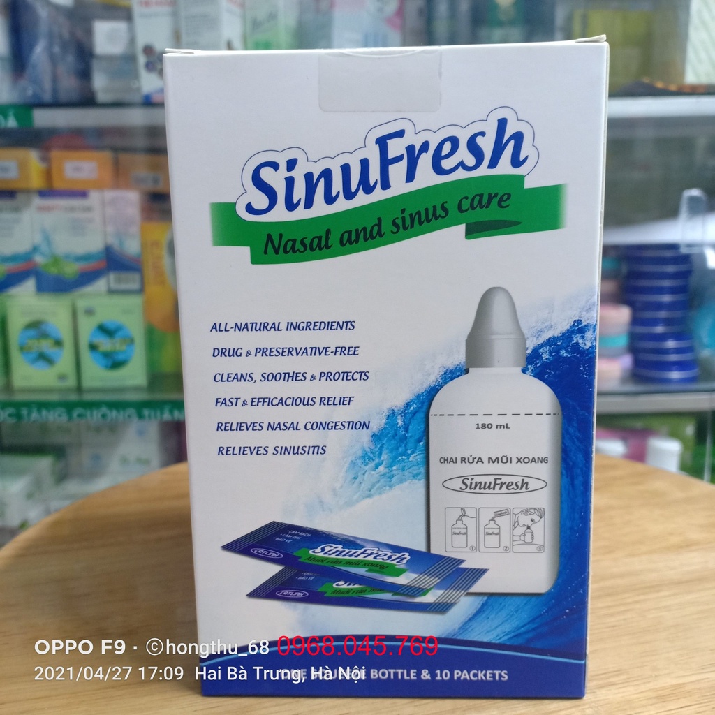 SinuFresh (Muối Rửa Mũi Xoang) hộp 10 gói +lọ 180ml