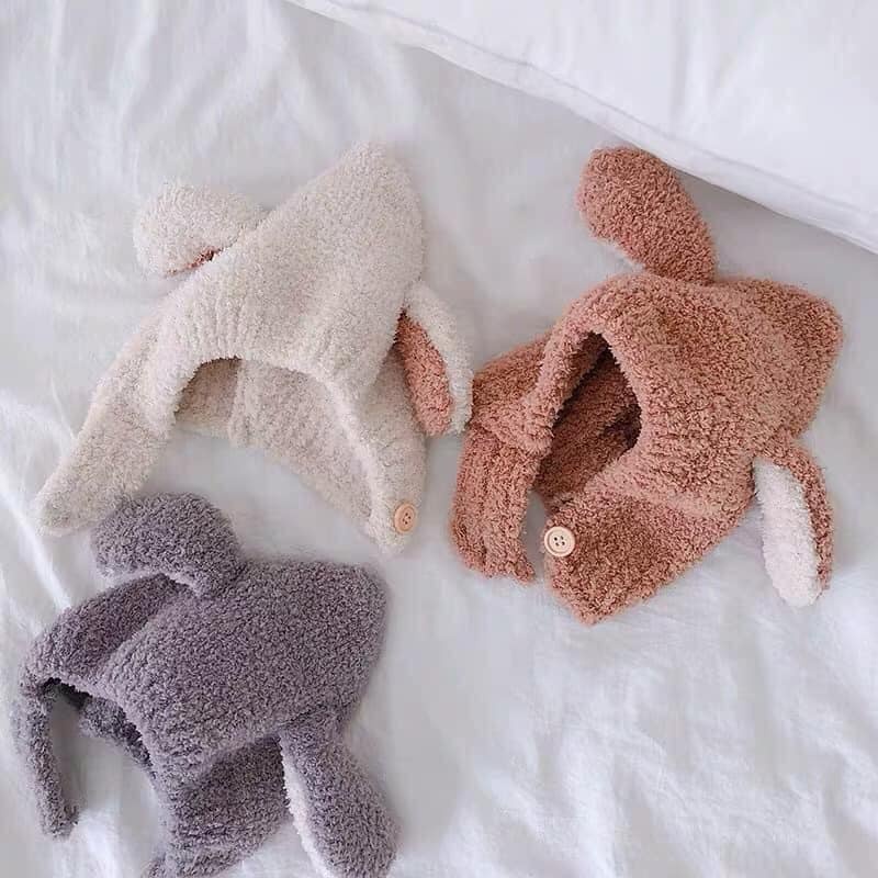 Mũ lông cừu tai thú có CÚC mềm mại, ấm áp cho bé 0-3 tuổi