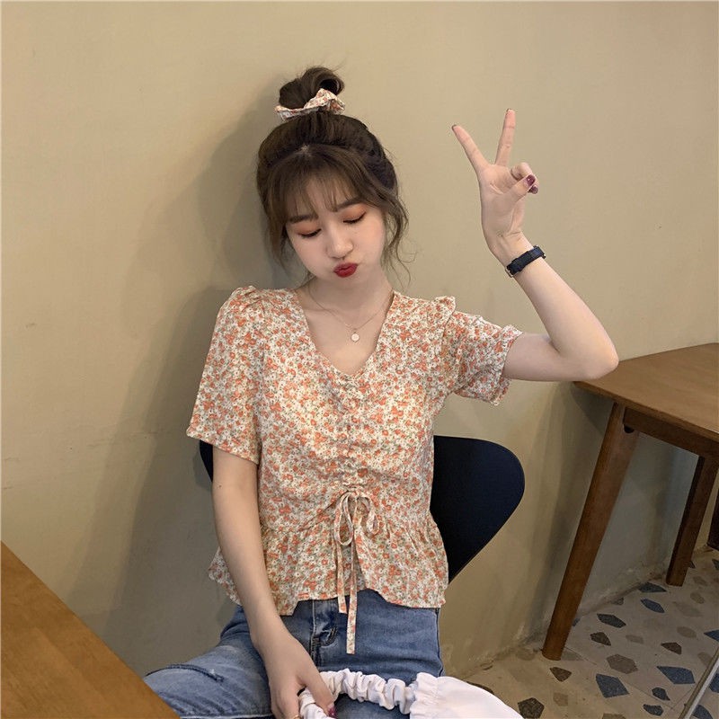 Áo cộc hoa nhí rút dây cực xinh - Áo kiểu vintage forgirl | BigBuy360 - bigbuy360.vn