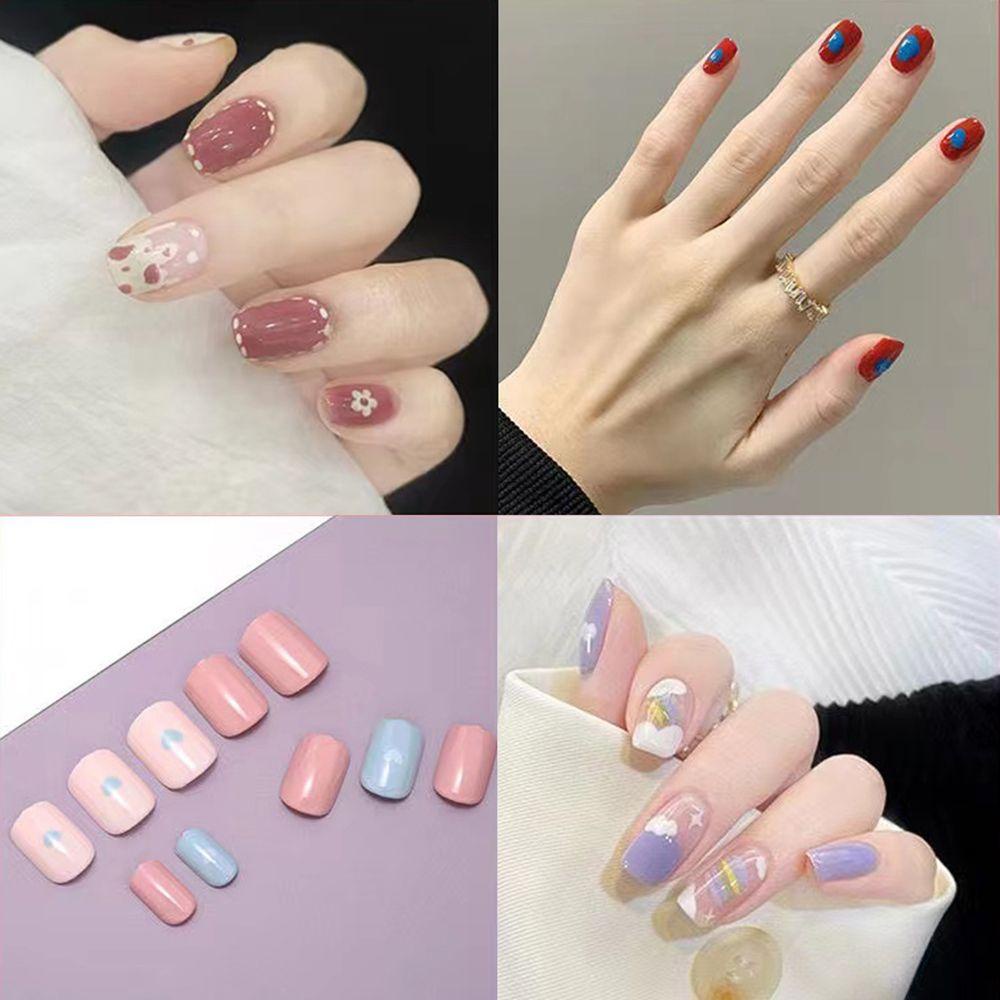 OCEANMAP Móng Tay Giả Ngắn Dạng Nhấn Dễ Tháo Rời DIY