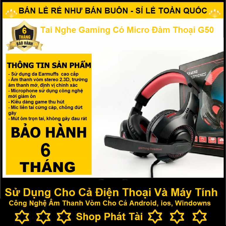 Tai Nghe Gaming - Tai Nghe Chụp Tai G50 Chuyên Game Có Mic Và Cổng Cắm USB Với Chân Cắm 3.5 ( Bảo Hành 6 Tháng )