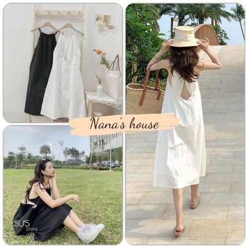 Váy Yếm Suông Hai Dây Khoét Lưng 🎁 Nana's House - FREESHIP 🎁 Đầm đi biển ba lỗ cổ yếm form rộng, trẻ trung