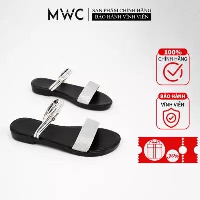 Giày Sandal MWC Đế Bệt Quai Ngang Phối Kim Tuyến Lấp Lánh NUSD- 2583