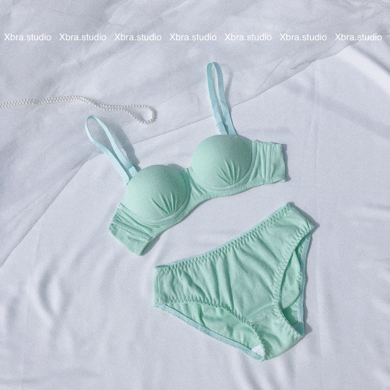 Bộ đồ lót thun tăm xanh mint pastel cup ngang CÓ MÚT