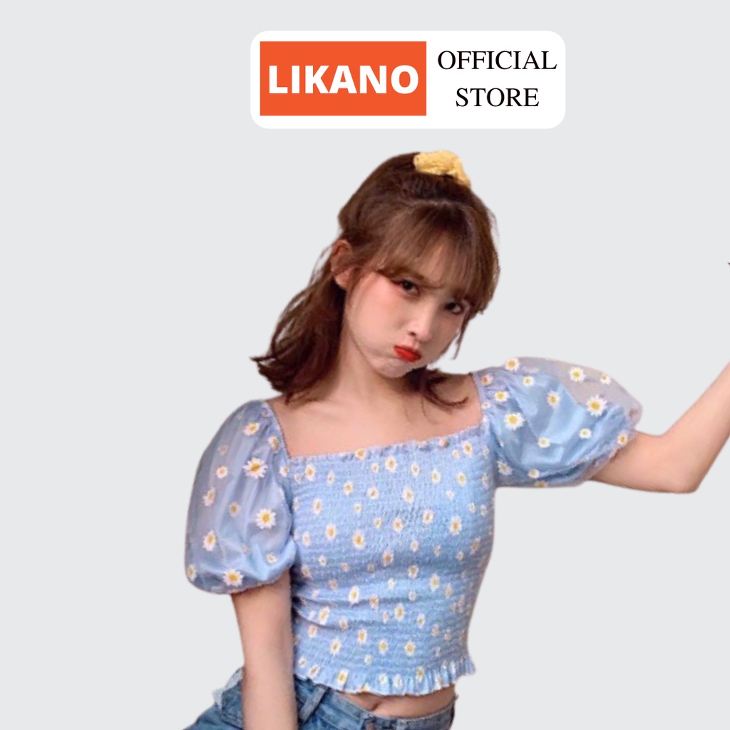 Áo croptop trễ vai hoa nhí 6 màu nhún eo LIKANO CRT32