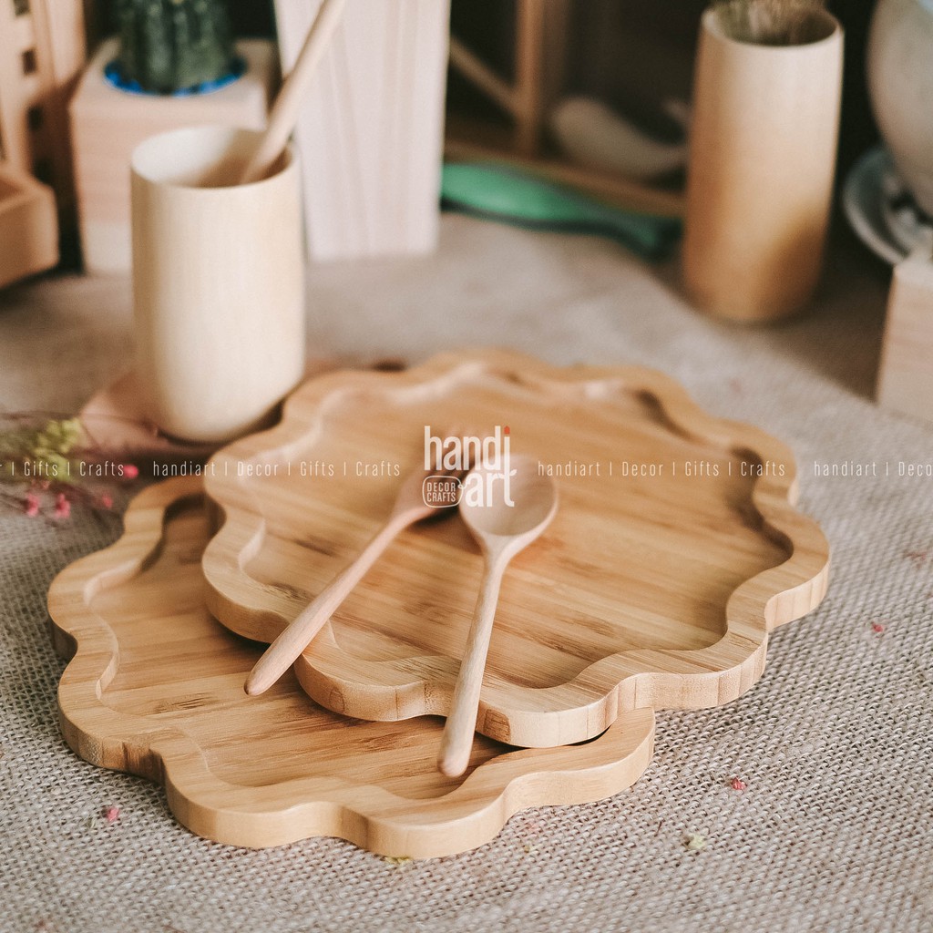 Khay gỗ tre hình bông hoa - Khay gỗ tre đựng thức ăn- bamboo wooden tray