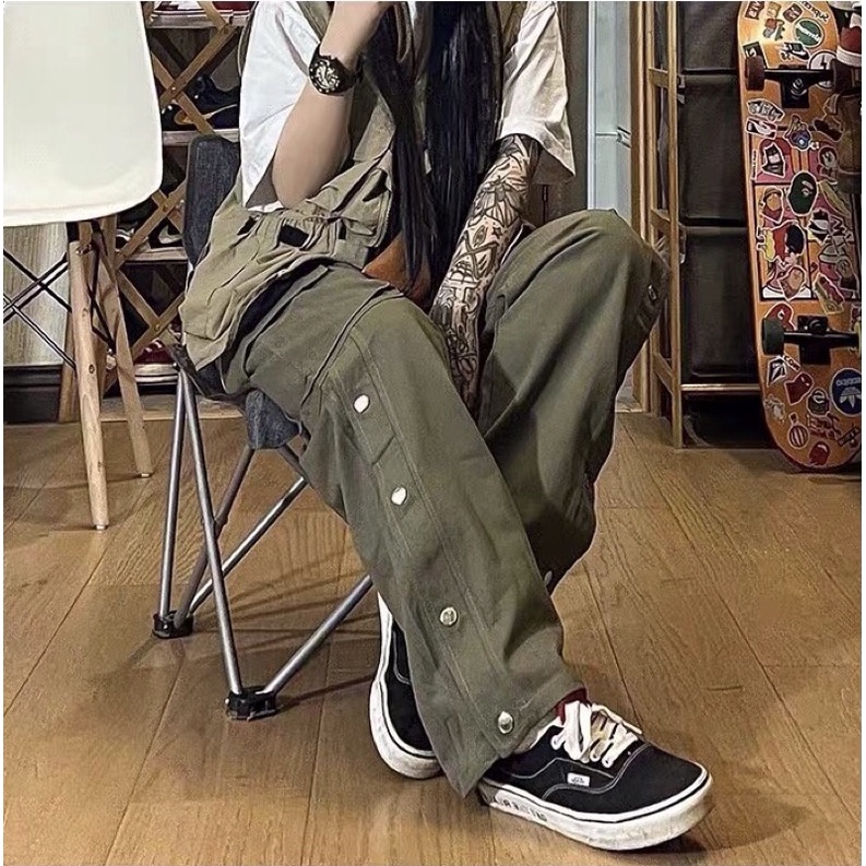 [SẴN HÀNG-CÓ BIG SIZE] Quần kaki ống rộng túi hộp đính cúc cạp chun cách điệu unisex Ulzzang hiphop siêu chất ❤️