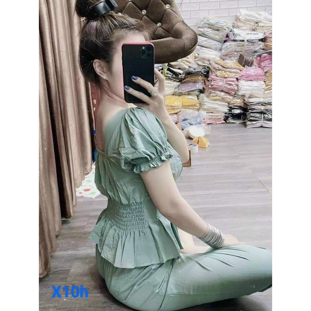 [ Mã FAMAYWA2 giảm 10K đơn 50K] sét đồ bộ áo tay ngắn kiểu xòe đính nút cổ vuông | BigBuy360 - bigbuy360.vn