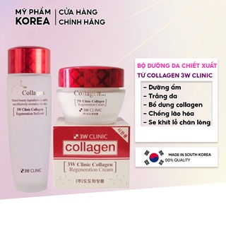 Bộ dưỡng trắng da săn chắc chiết xuất từ Collagen 3W Clinic Hàn Quốc giúp da sáng mềm mịn [Nước Hoa Hồng+ Kem]
