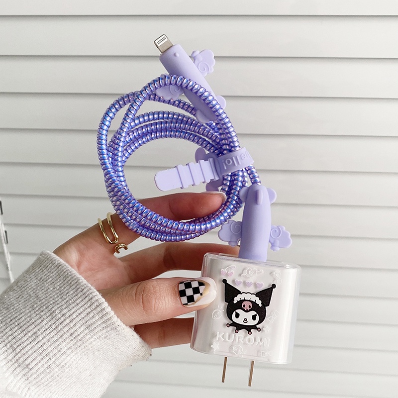 Miếng Dán Bảo Vệ Đầu Dây Cáp Sạc Màu Trong Suốt Hình Nhân Vật Hoạt Hình Dễ Thương