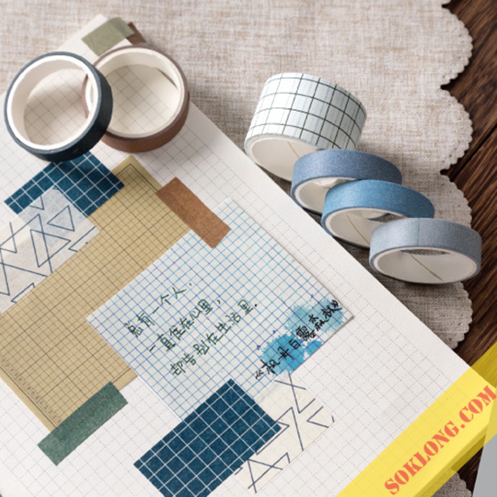 Bộ 10 washi tape trơn màu Pastel/ Vintage WA09 cổ điển tùy chọn bắng dính trang trí bullet journal nhiều họa tiết