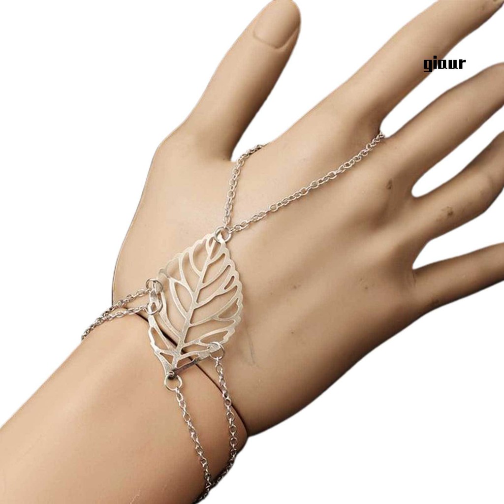 Vòng Tay Phối Nhẫn Hình Lá Đơn Giản Cho Nữ