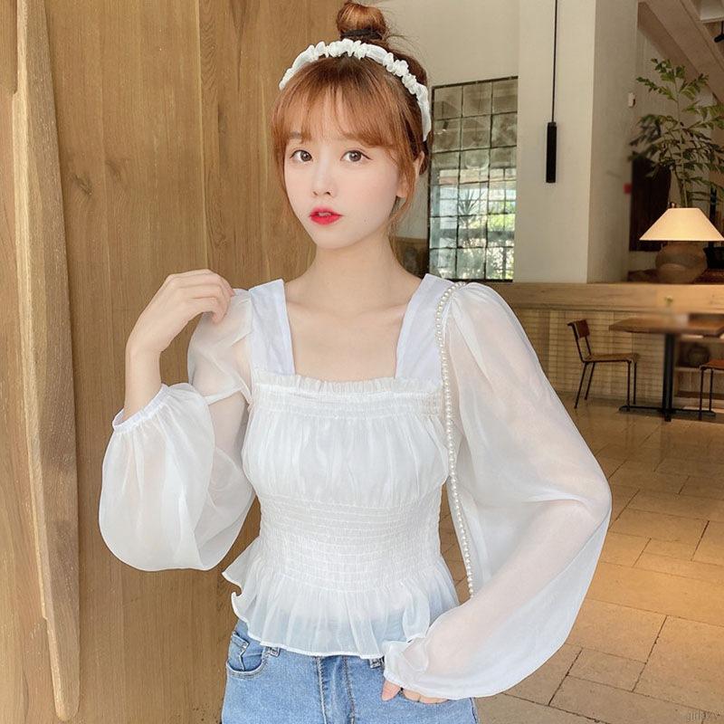 Áo sơ mi chiffon tay phồng hợp thời trang cho nữ