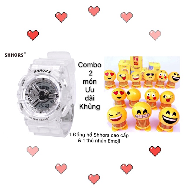 [Combo 2 món] 1 Đồng hồ thể thao điện tử unisex Shhors và 1 thú nhún Emoji  cao cấp Sh692B như hình ảnh