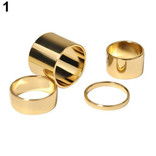 Bộ bốn nhẫn kiểu mạ vàng và mạ bạc đầy quyến rũ theo phong cách đơn giản dành cho nam và nữ