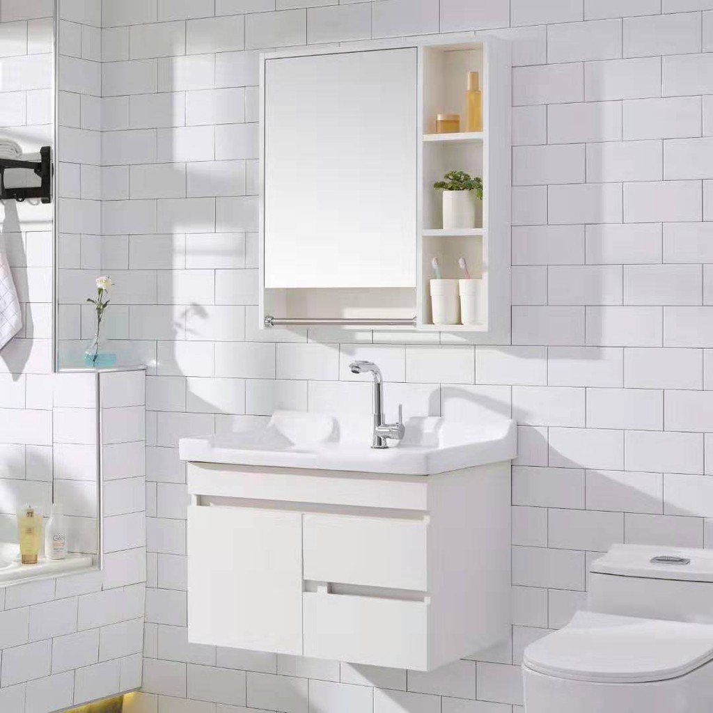 Tủ phòng tắm kiểu Bắc Âu kết hợp hiện đại đơn giản, chậu rửa bằng gỗ nguyên khối nhà vệ sinh trang điểm