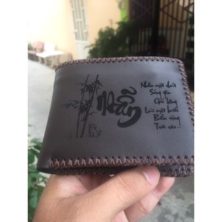 Ví Da Bò 100% Khắc Thư Pháp Nhẫn