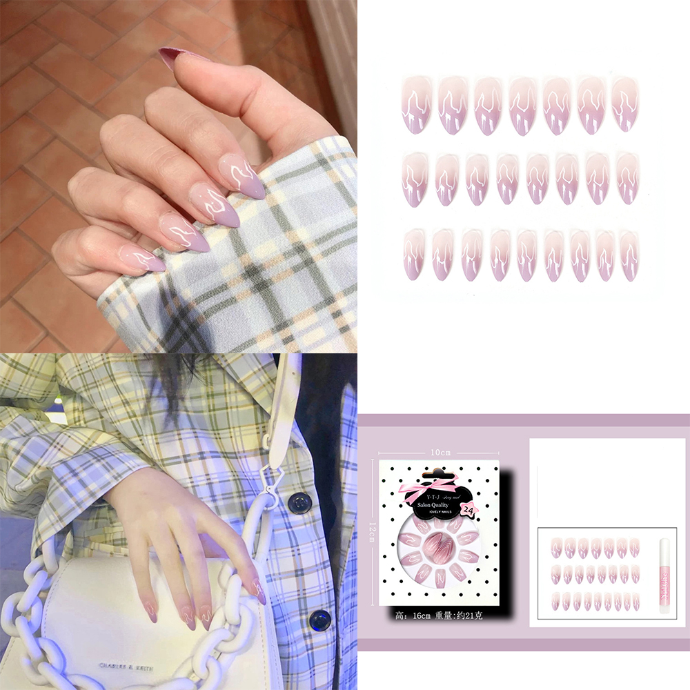 Set 24 móng giả màu loang dễ thương