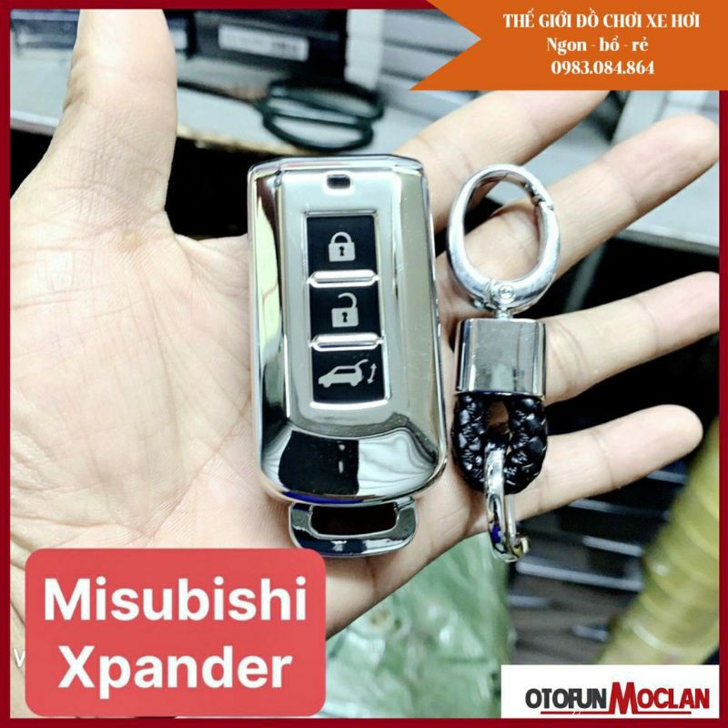 Bao da chìa khóa Inox mạ crôm Mitsubishi XPANDER outlander cao cấp - tặng móc.