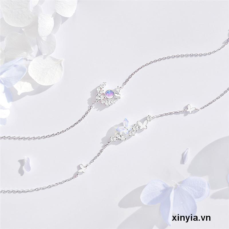 Vòng tay mặt hình bươm bướm/ mặt trăng đính đá lấp lánh phong cách Hàn Quốc dành cho nữ