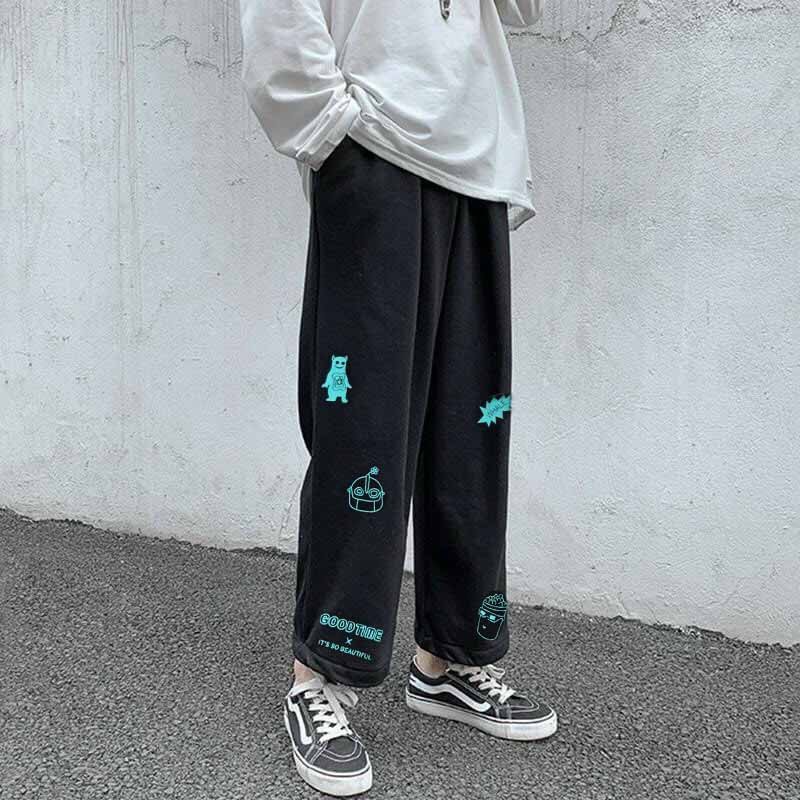 Quần ống rộng xuông ⚡️ VIDEO + ẢNH THẬT ⚡️ quan nỉ unisex nam nữ hoạt hình chất liệu mềm mịn mẫu mới