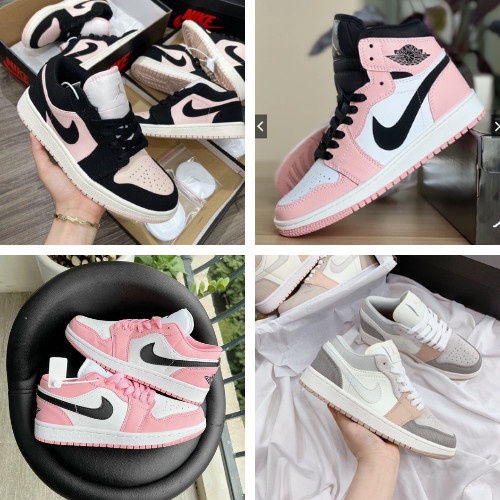 Giày Jordan hồng cổ cao, giày sneaker nữ JD1 hồng đen trắng đáng yêu cho nữ full box bill