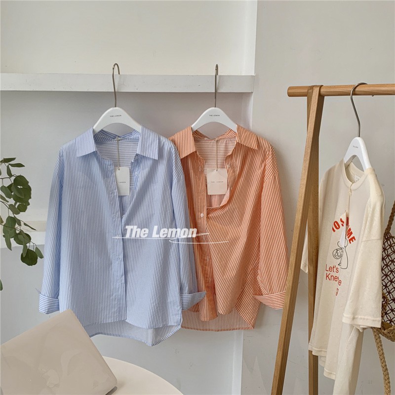 Áo sơ mi tay dài họa tiết sọc thời trang xuân hè sành điệu cho nữ