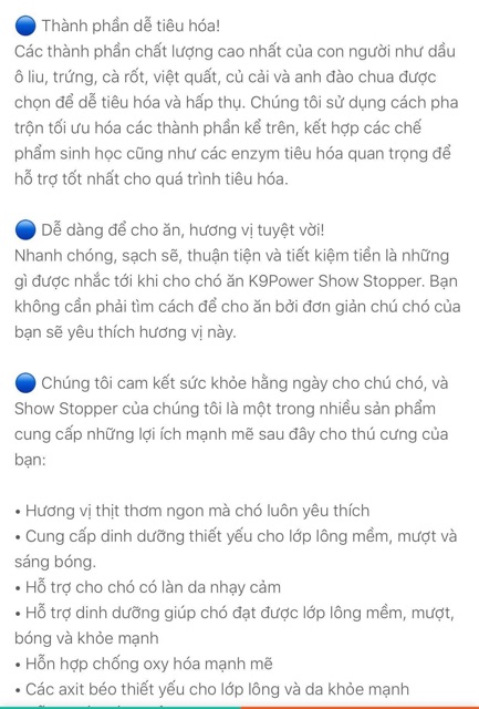 Bột dưỡng lông K9 ShowStopper cho chó giúp giảm rụng lông ;dưỡng dài và làm mượt lông 454gr