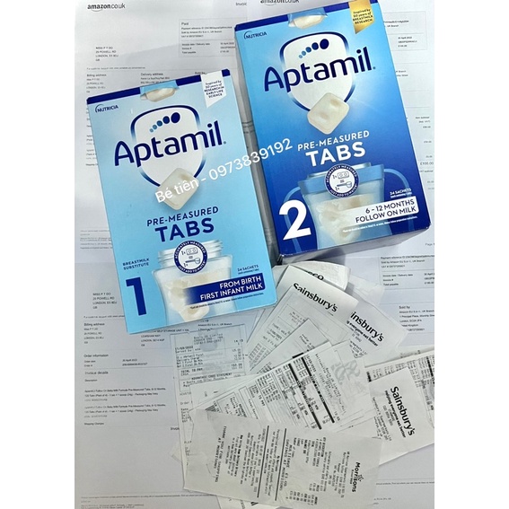 Sữa Aptamil Anh dạng 5 viên 1 thanh số 1 và số 2 date 2024 600g