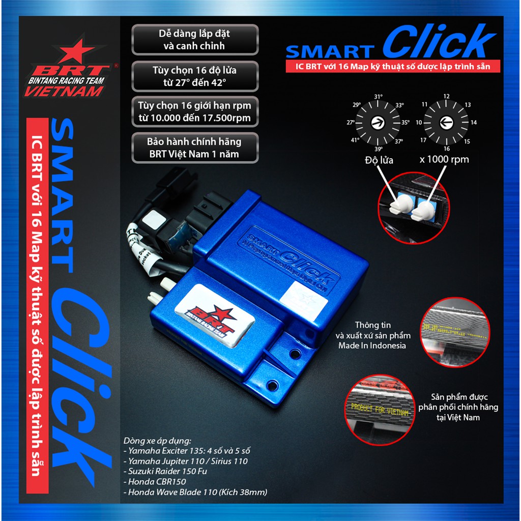 IC BRT dòng Smart Click cho các dòng xe Exciter/Raider/CBR/Wave/Blade/Sirius/Jupiter - Hàng Chính Hãng