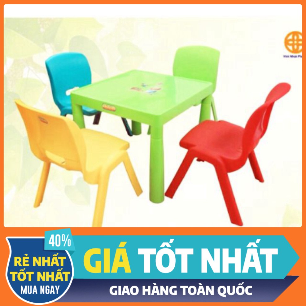 Bàn học mầm non/ ghế nhựa đúc việt nhật ( màu ngẫu nhiên)- Bộ 1 bàn 2 ghế. | BigBuy360 - bigbuy360.vn