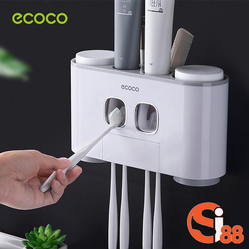 Bộ Treo Bàn Chải Nhả Kem Đánh Răng Tự Động Ecoco Dán Tường Không Cần Khoan Đục Cao Cấp Kèm 4 Cốc- Màu ngẫu nhiên GD234