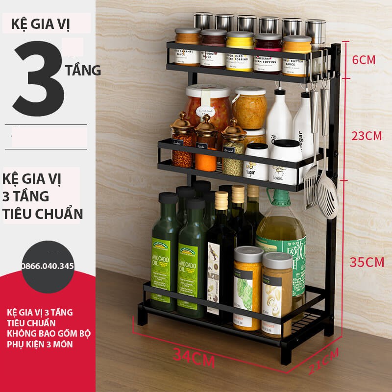 Kệ gia vị- kệ 2,3 tầng cao cấp đủ giỏ đựng đũa thìa dao thớt chất liệu thép cao cấp không gỉ sơn tĩnh điện | BigBuy360 - bigbuy360.vn