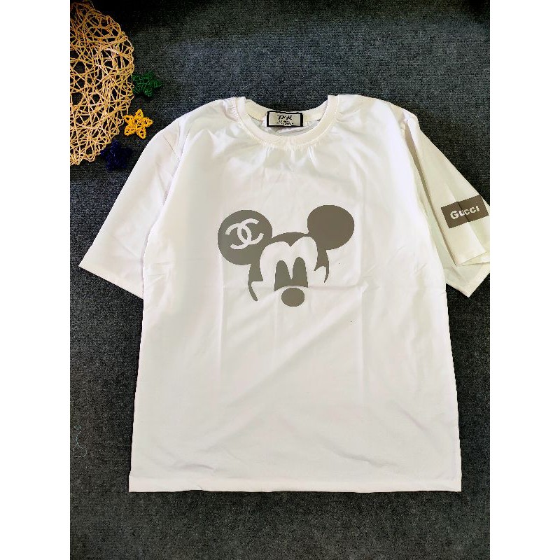 Áo phông rộng trắng mickey phản quang