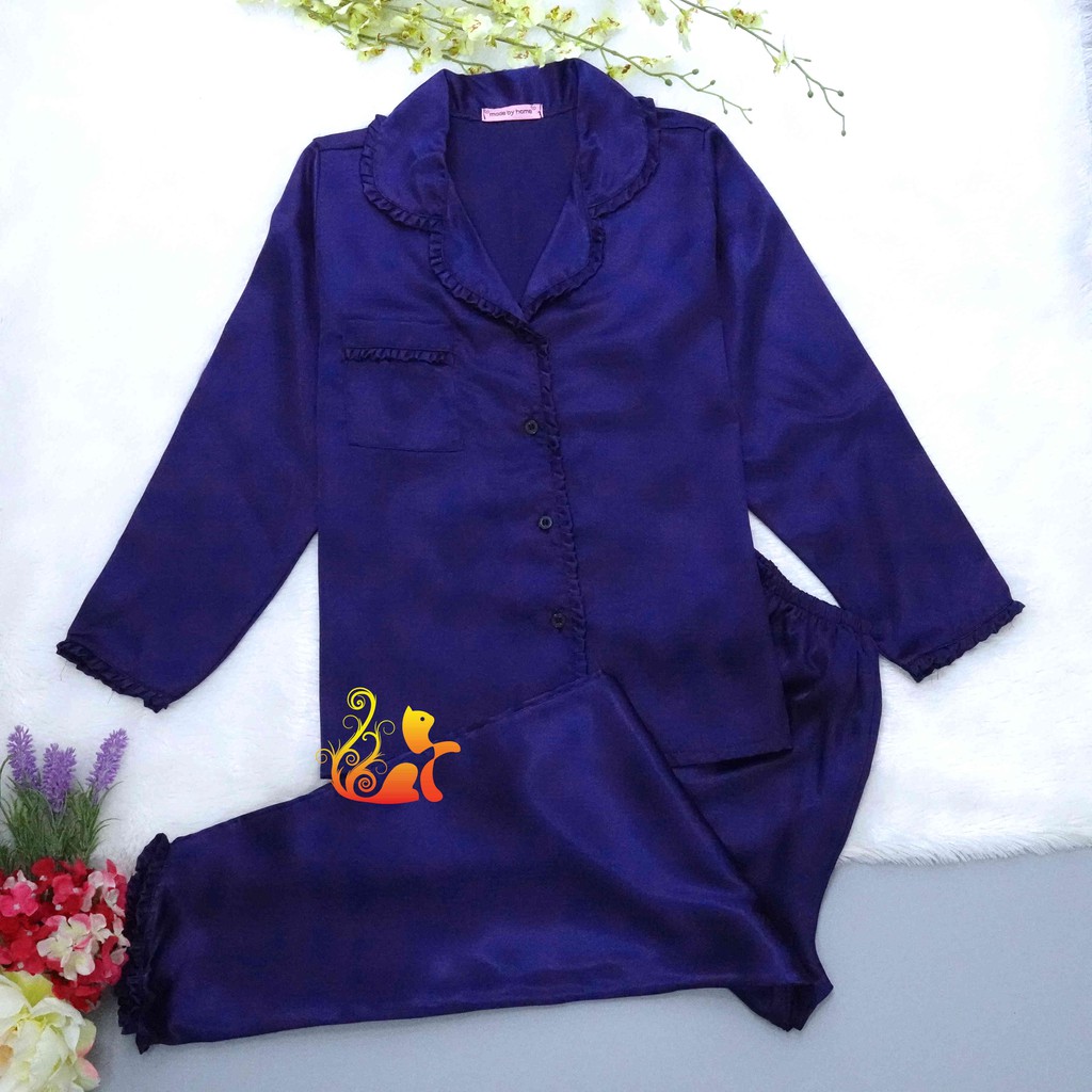 Đồ Bộ Mặc Nhà Pijama Phi Lụa " Viền Bèo " Tay Dài Cao Cấp - Dưới 60kg. | BigBuy360 - bigbuy360.vn