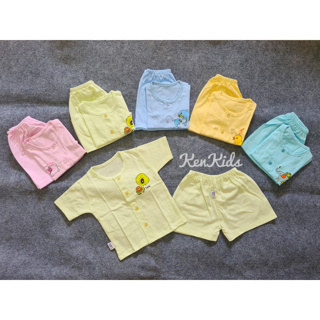 COMBO 3 Bộ quần áo ngắn Màu cổ tròn chất đẹp, 100% cotton THT (0-14kg)