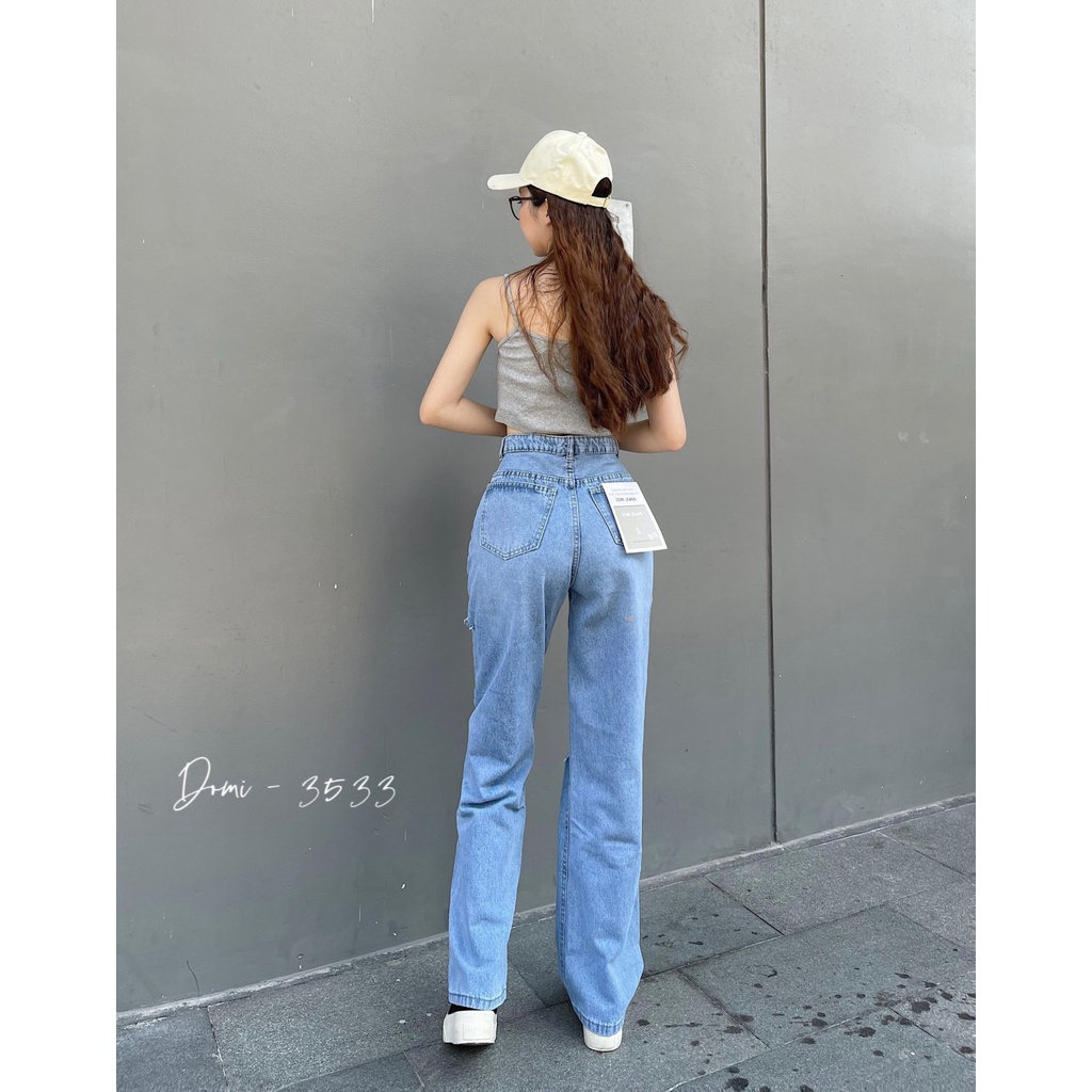 Quần Jean Rách Gối Nữ MunMunStore Quần Suông Bò Phom Rộng Chất Jean Cao Cấp 154