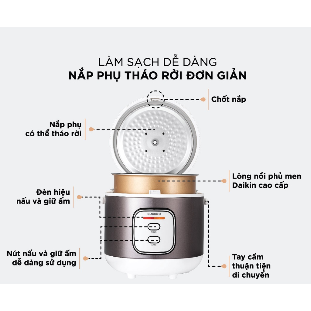 Nồi cơm điện Cuckoo 1.8L CR-1005 lòng nồi chống dính - Bảo hành 2 năm -Hàng chính hãng