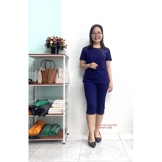 Bộ Cotton áo cộc quần lỡ cho mẹ- bộ đồ trung niên cho mẹ
