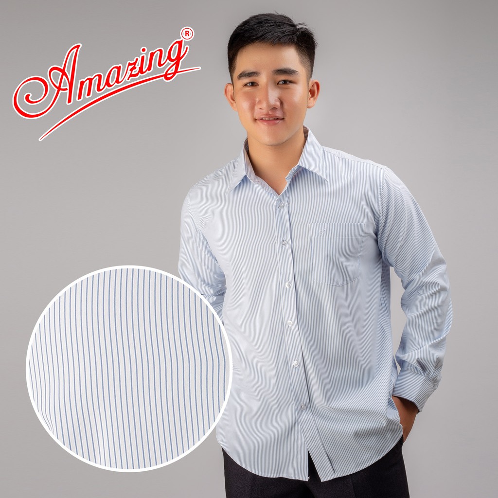 Áo sơ mi sọc tay dài Amazing, kẻ caro thanh lịch, form regular, vạt bầu, chất liệu nhập khẩu từ India | BigBuy360 - bigbuy360.vn