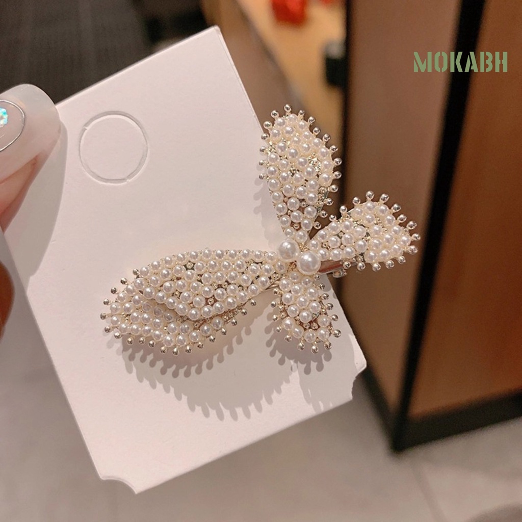 Kẹp Tóc Hình Nơ Đính Ngọc Trai Giả Lấp Lánh