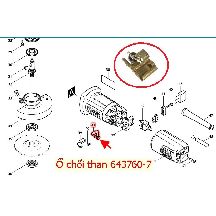 Ổ chổi than MAKITA 643760-7 cho máy mài 9553B/ 9553NB / 9556HN / 9558HN / GD0600 / GD0800C [Phụ tùng