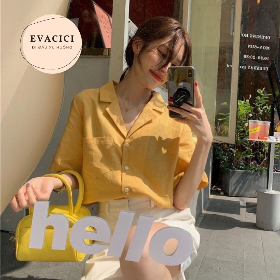Áo sơ mi cổ vest cộc tay chất đũi mát không nhăn nhiều màu.