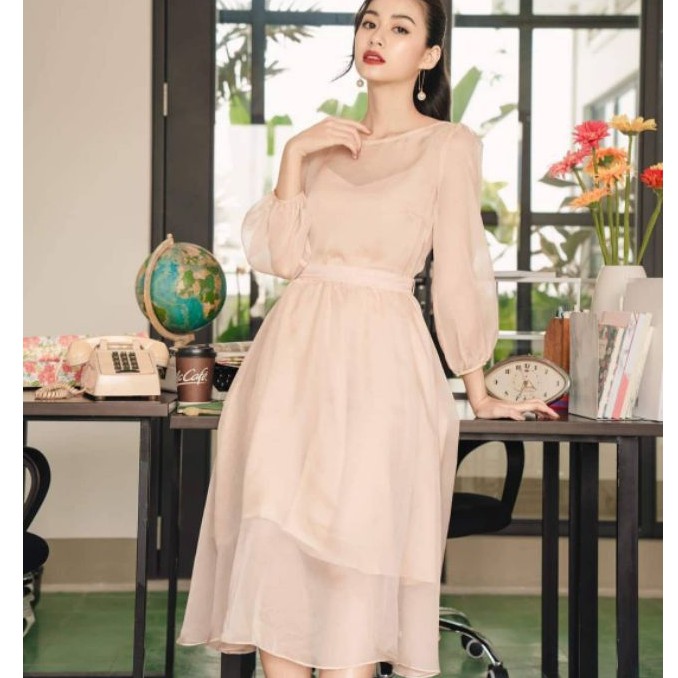 đầm tơ 2 lớp
