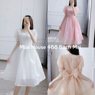 Váy cổ vuông ngọc nơ buộc to