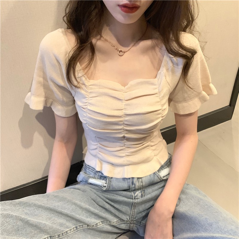 Áo Croptop Tay Ngắn Thiết Kế Đơn Giản Phong Cách Retro