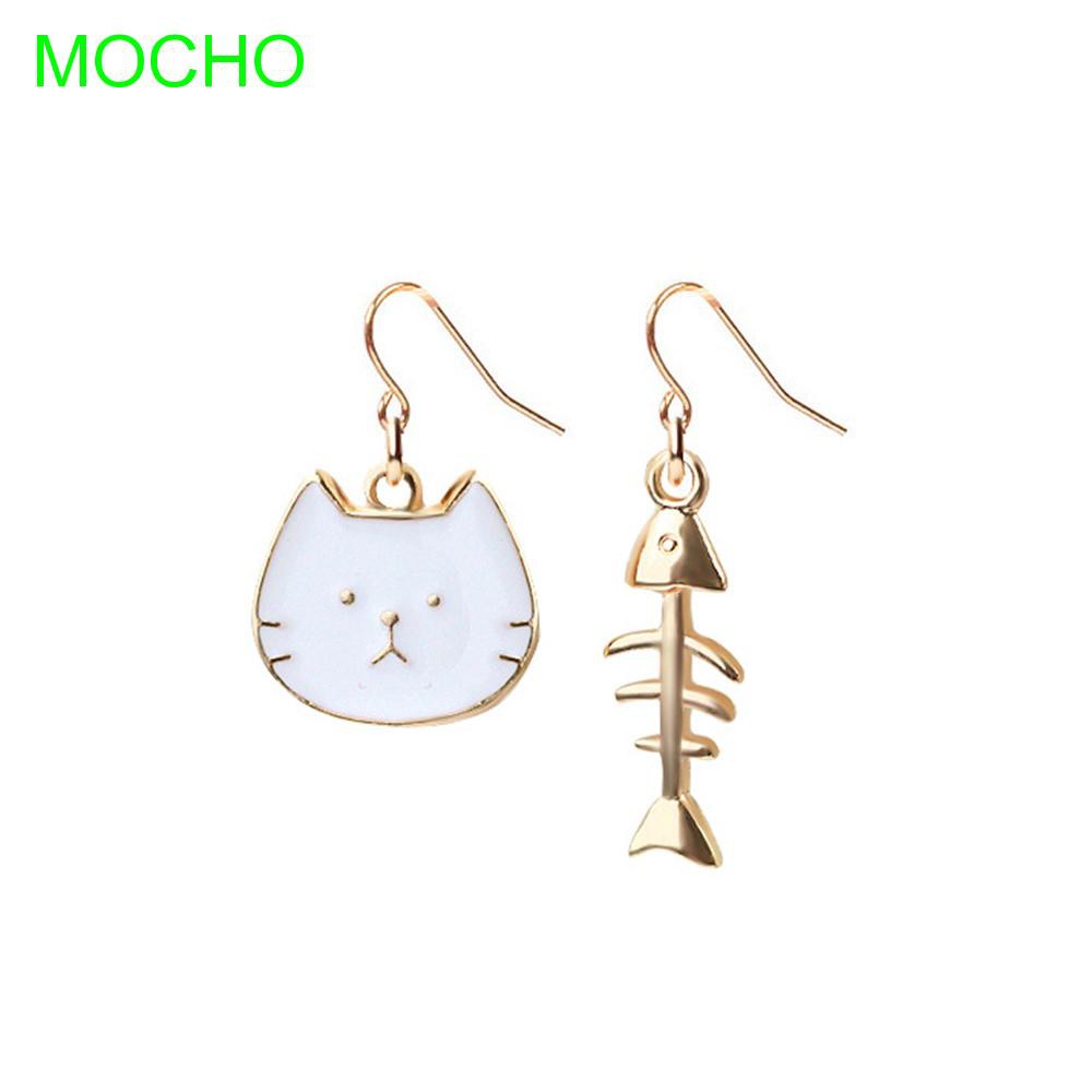 Khuyên tai hợp kim hình xương cá và mèo độc đáo