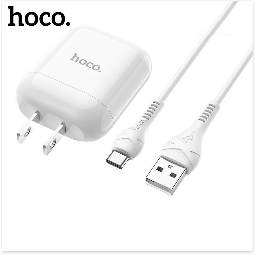 Combo cốc sạc 1 cổng usb và cáp sạc Hoco HK2 Type-C hỗ trợ sạc nhanh 3.4A cho Smartphone nhựa PC cao cấp, chống cháy nổ