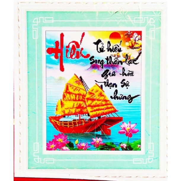 Tranh Đính Đá ABC 3D Hiếu Tử Song Thân Lạc Gia Hòa Vạn Sự Hưng 63019 (KHÁCH TỰ ĐÍNH) KT:49X60CM